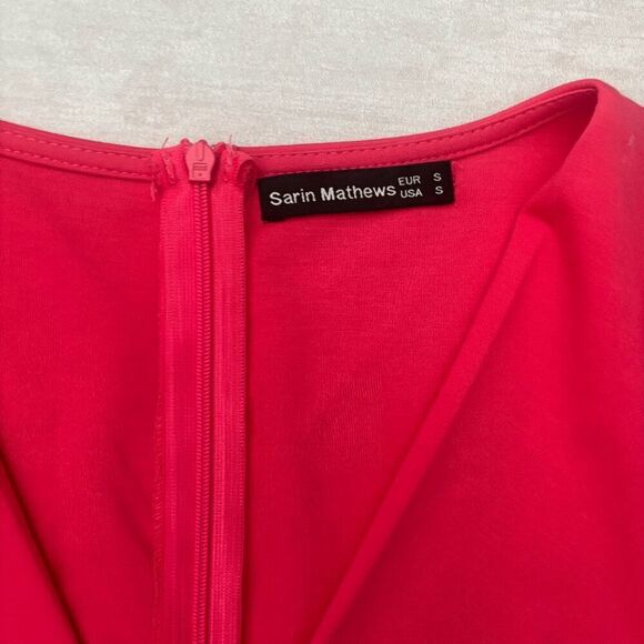 Sarin Mathews Bodycon Dress Surplice V Neck Short Sleeve Pink Ruched Tulip Hem S - Picture 5 of 7